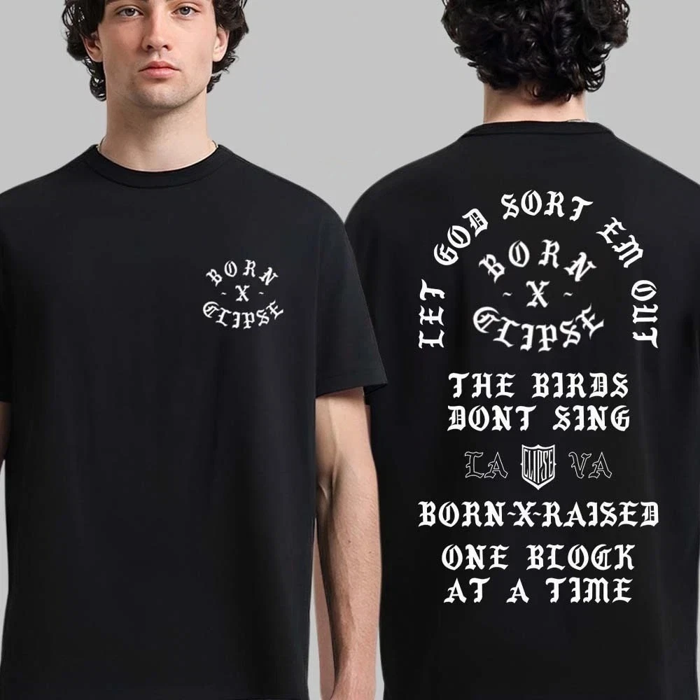 T-shirt commémoratif Clipse x Born X Raised Let God Judge, T-shirt double face en coton, chemise décontractée ample saisonnière pour couple