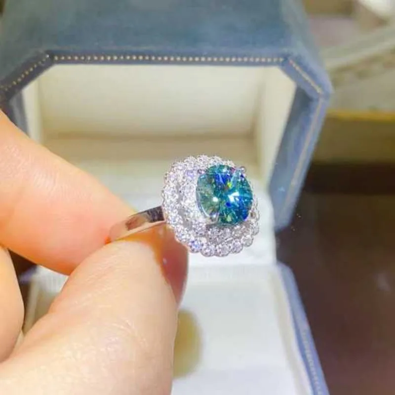 أحجار كريمة SACE GRA حلقة مويسانيتي معتمدة للنساء ، فضة إسترليني ، خواتم ذهب أبيض عيار 18 قيراط ، مجوهرات راقية ، لون D ، 2 قيراط