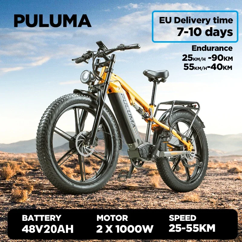 PULUMA-Electric Mountain Bike for Adults, Double Motor, E-Bike, 7 Speed, 48V 20Ah, 26 in, 55 km/h, Double Suspension E-Bike, New