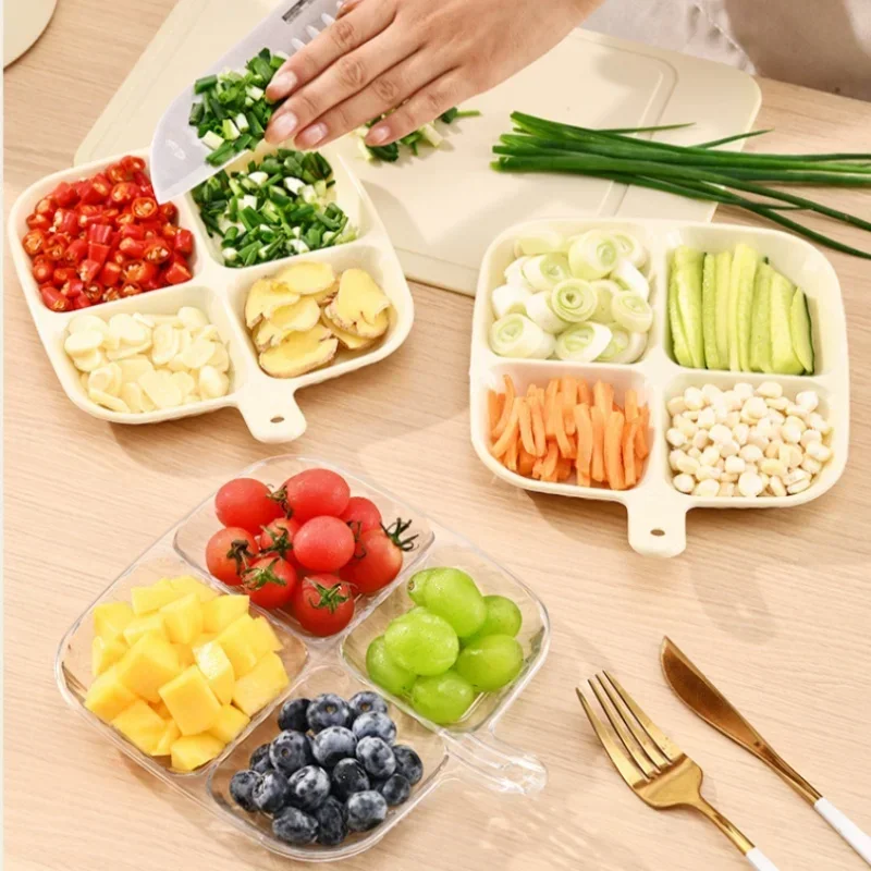 Obstteller im koreanischen Stil mit 4 Fächern, Esstisch, geteilter Gewürzteller, Kühlschrank, Dessert-Aufbewahrungsbox, Küchenhelfer