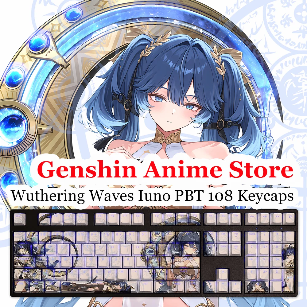 

Game Wuthering Waves Iuno PBT 108 Keycaps Cosplay Props Game Keycaps Thermal Sublimation Mechanical Theme Keyboard Accessories