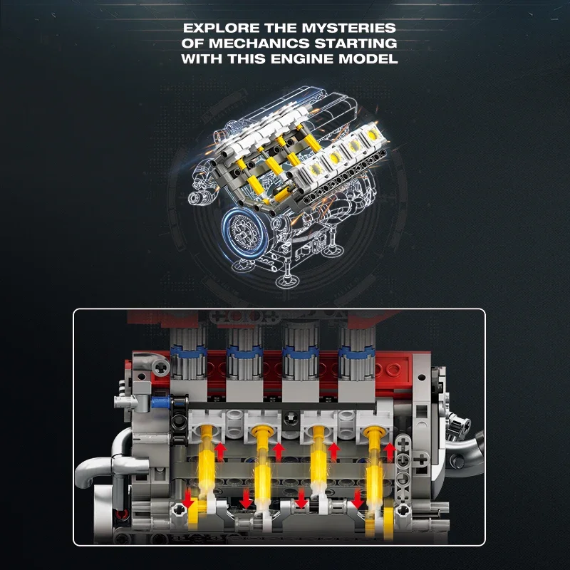 1101PCS Formula Racing Engine Building Blocks V8 Engine Model Technology Bricks Desktop Ornament Kids Holiday Gifts DIY Toys
