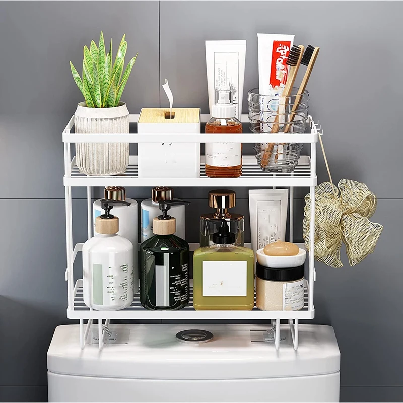 Bathroom Over The Toilet Storage Shelf, 2-Tier Metal Bathroom Organizer Toilet Paper Holder, No Drilling