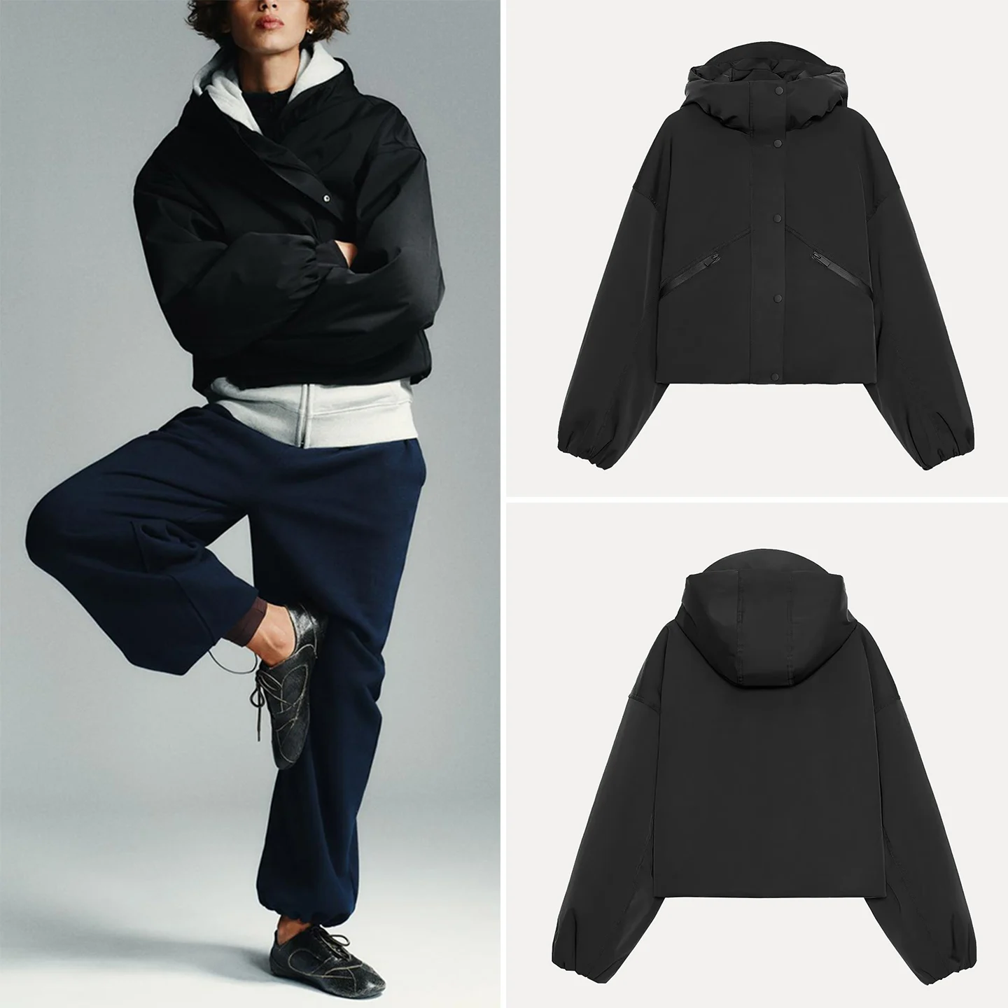 

Z женский модный ветрозащитный воротник-стойка с капюшоном, водонепроницаемый воротник для поездок на работу, длина, застежка-молния, чистый цвет