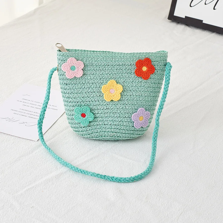 Children's Straw Crossbody Bag Lovely Girls Small Coin Purse Princess Wallet Handbags Baby Kids Mini Summer Shoulder Bags