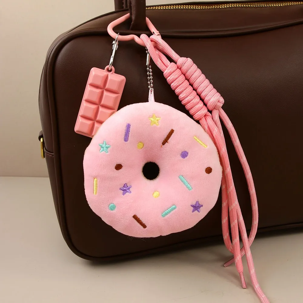 Donut Bag Charm Keychain Braided Rope Embroidered Pendant With Clip For Purse Handbag Tote Backpack Fashion Accessory Daily Use