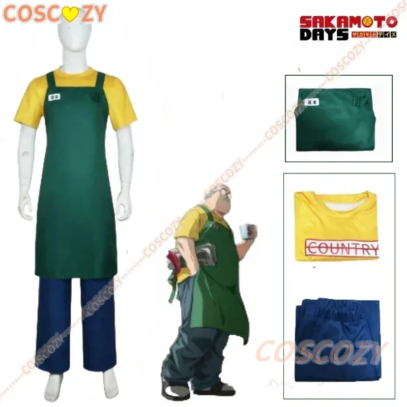 Men's Cosplay Anime Sakamoto Days Taro Sakamoto Cosplay Costume Wig Yellow T-shirt Green Apron Glasses Halloween Party Suit