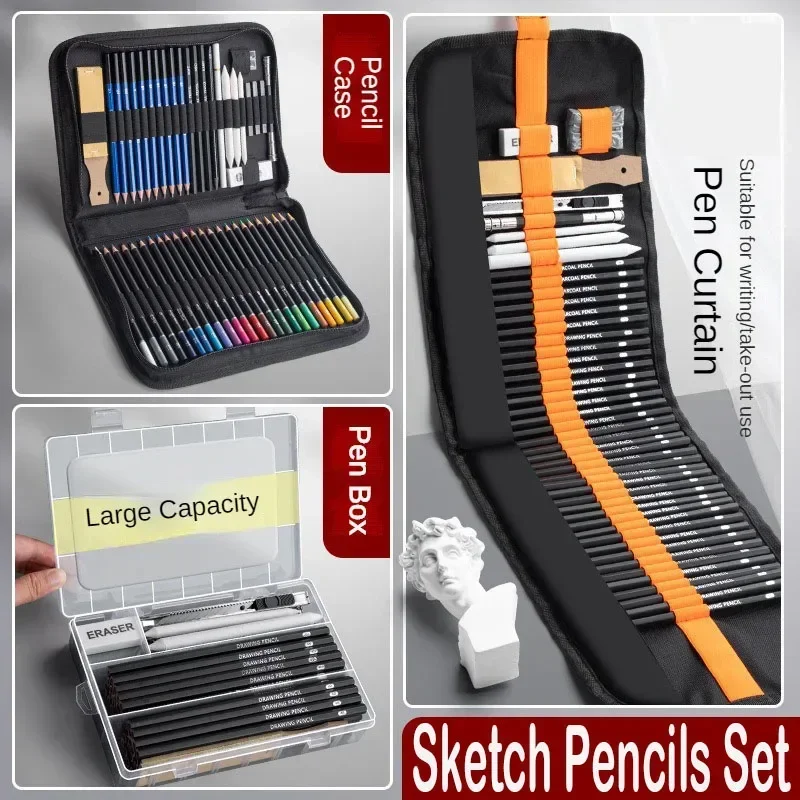 Esboço Lápis Set com Pen Bag, Pintura a Lápis Profissional, Desenho Ferramenta, Material Escolar, Papelaria, Grande Capacidade, 27 Pcs, 38 Pcs, 47