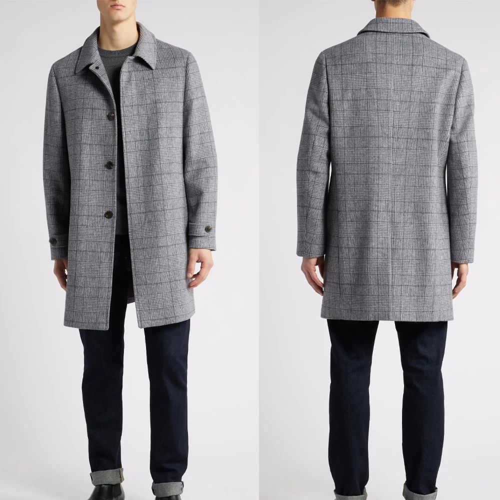 Cappotto da sposa da uomo grigio monopetto inverno autunno 1 pezzo cappotto a prova di freddo da uomo di media lunghezza caldo trench di lana personalizzato