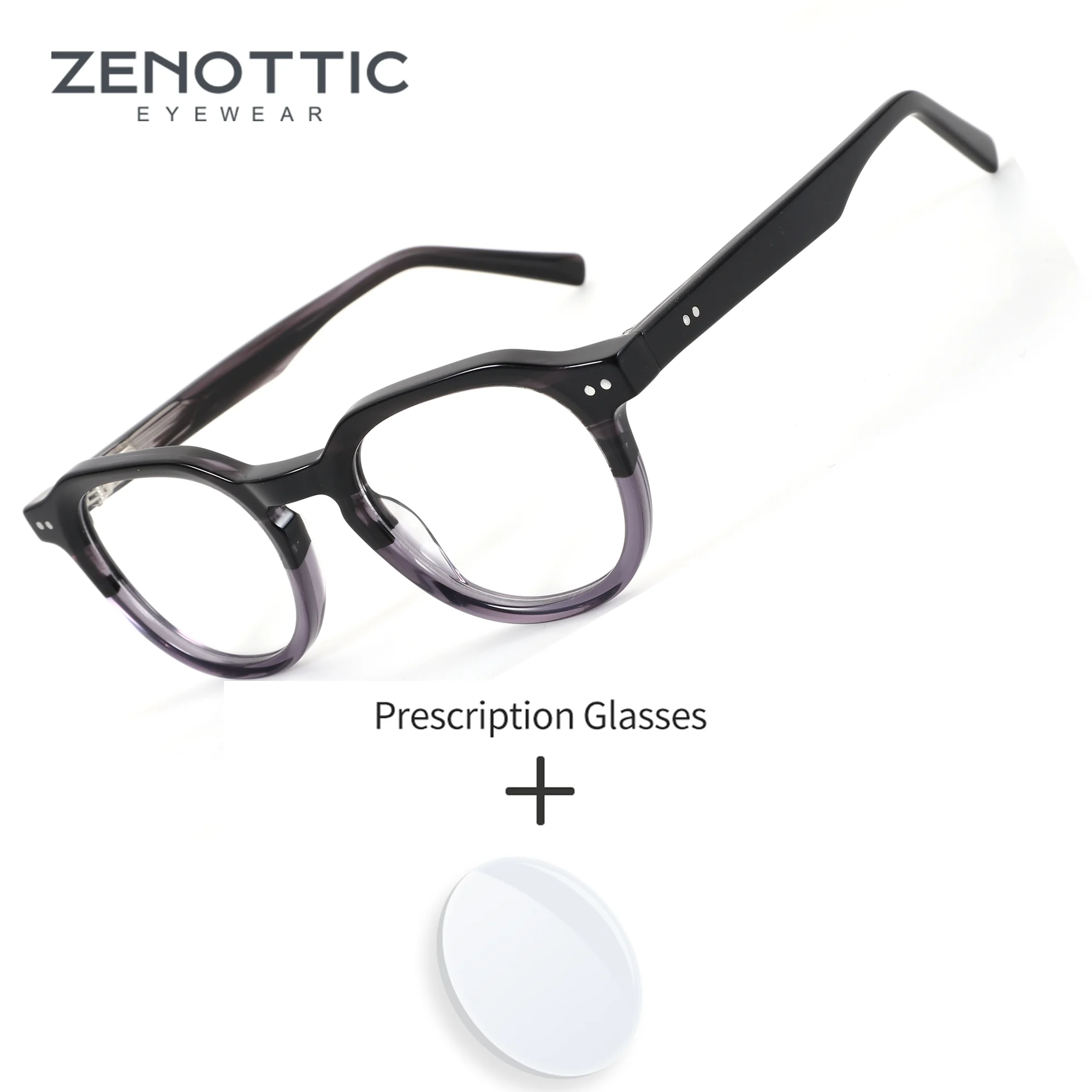ZENOTTIC Óculos de prescrição óptica unissex, tamanho M, redondo, de acetato, para miopia, leitura, bloqueio de luz azul, óculos clássicos
