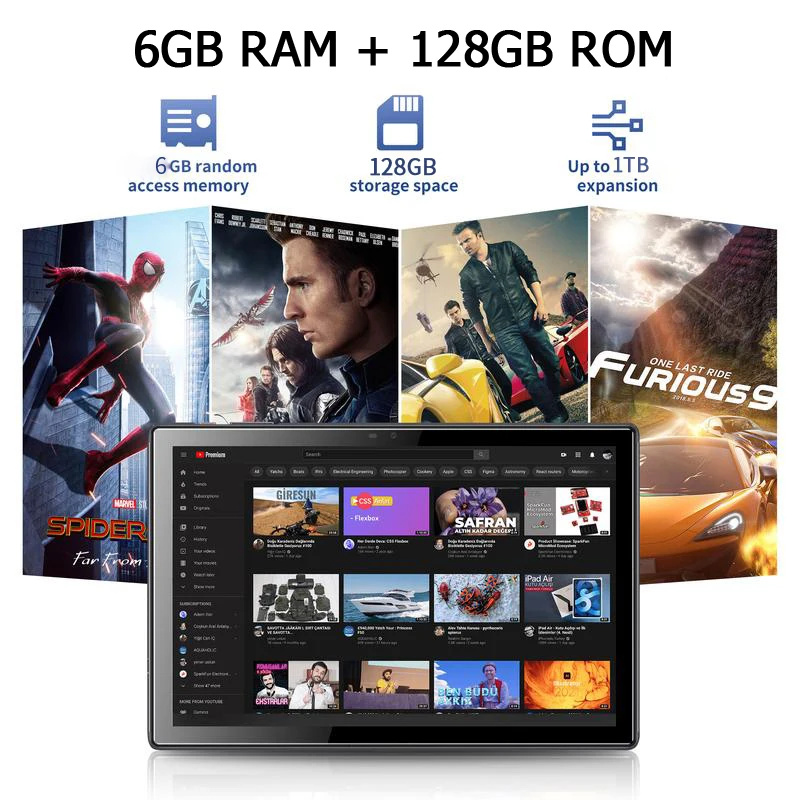 Tablet BDF de 10,1 polegadas Android 13 6 (3 + 3) GB RAM 128 GB ROM Câmera dupla Cartão SIM duplo suporta aprendizagem escritório 5000mAh Battey PC