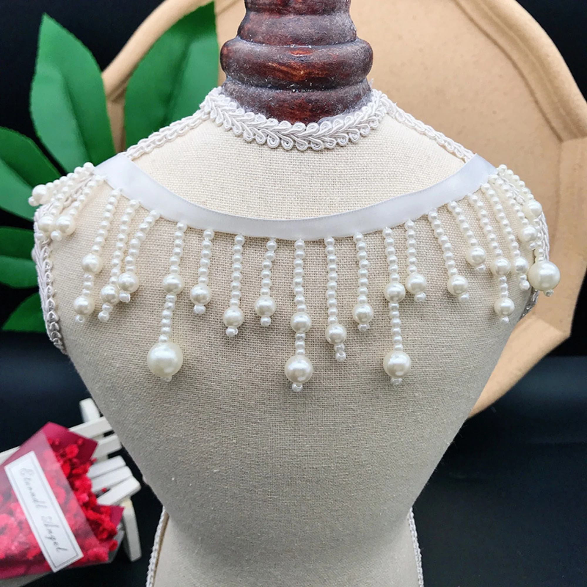 0.5 meter Width 1.77'' Beaded tassels lace trim,Ivory Beaded lace,pearl lace for DIY dress