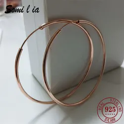 SOMILIA New Rose Gold Big Hoop Earrings for Women, 925 Sterling Silver Jewelry Female Fashion Women Earrings 40-70mm For Gift222