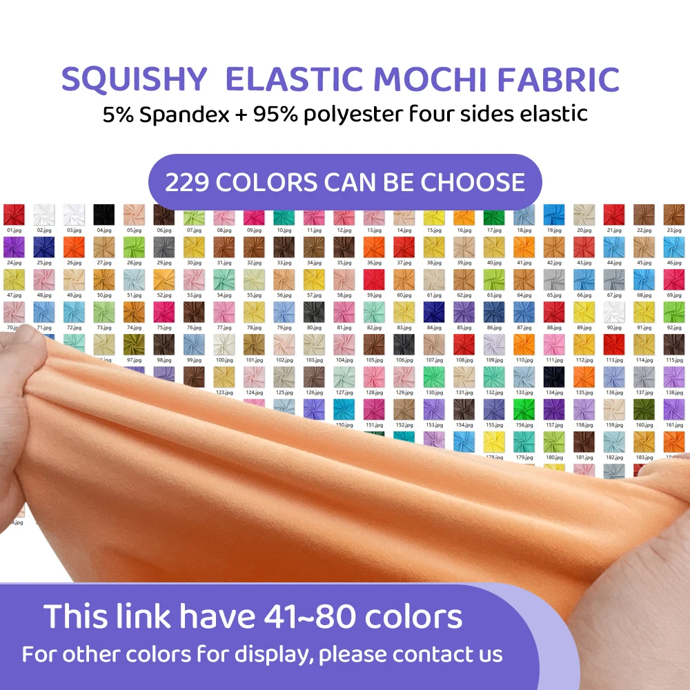 

Color 41~80 Stretch Mochi Plush Minky Fabric 1mm Pile 95% Polyester 5% Spandex Stretch Four Side Plush Fabric For Diy Sewing Toy