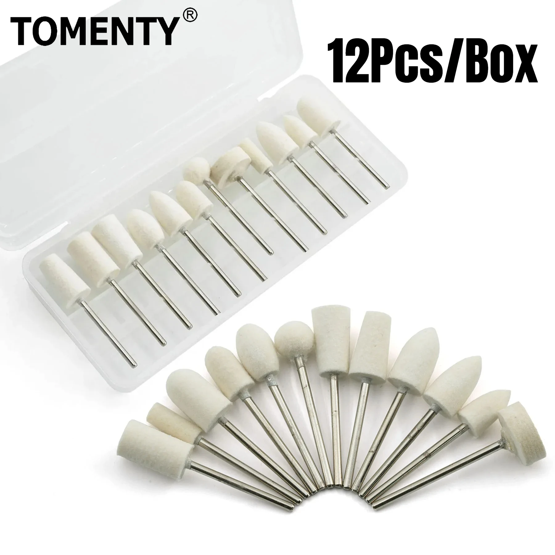 12Pcs/Box Wool Felt Mounted Polishing Buffing Wheel Grinding Head Felt Polishing Brush Kit for Polishing Wheel Drill Rotary Tool