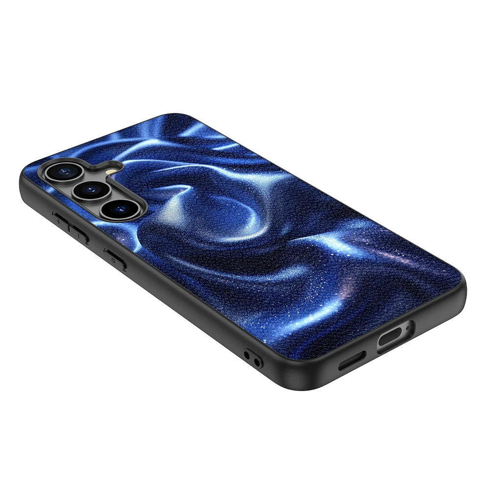 Back Cover Leather Case for Samsung Galaxy S20 S21 S22 S23 S24 Plus Ultra FE Fan Edition 5G with Blue Cloth Pattern Image Print image 4