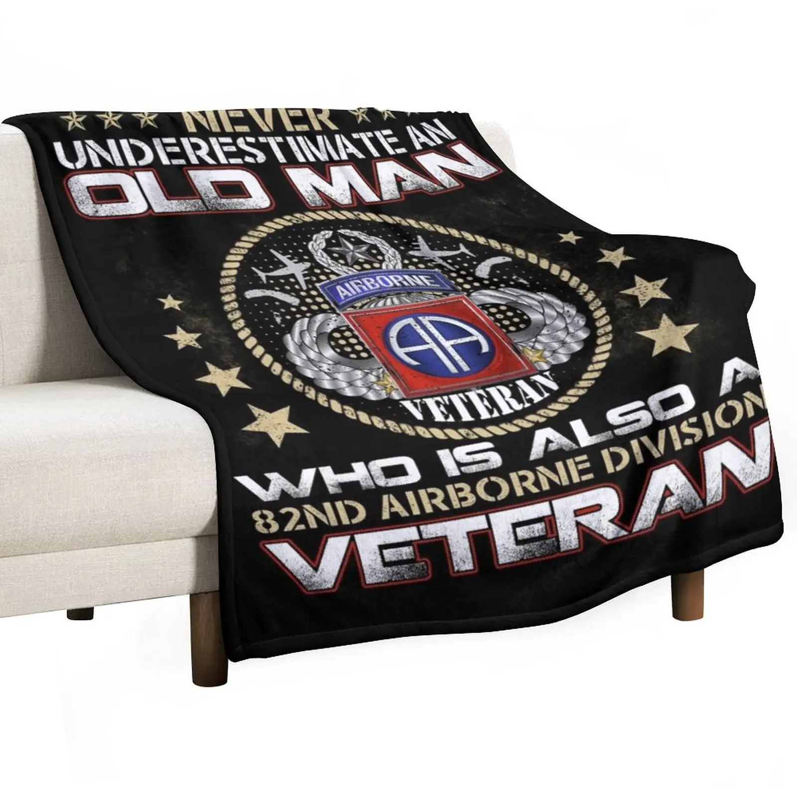 Mens Never Underestimate An Old Man Who Is Also An 82nd Airborne Throw Blanket Sofa Throw Soft Beds Blankets