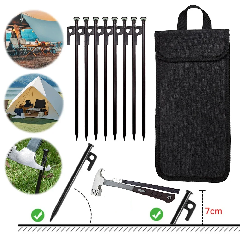 4/8Pcs Tent Stakes Forged Steel Tent Pegs Heavy Duty Ground Stakes 30cm Ground Anchors with Storage Bag for Outdoor Camping