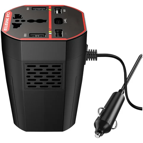 Инвертор напряжения 12В/24В в 220В 200Вт для автомобилей с быстрыми USB-портами для зарядки, ЖК-дисплеем и монитором заряда батареи, компактный дизайн