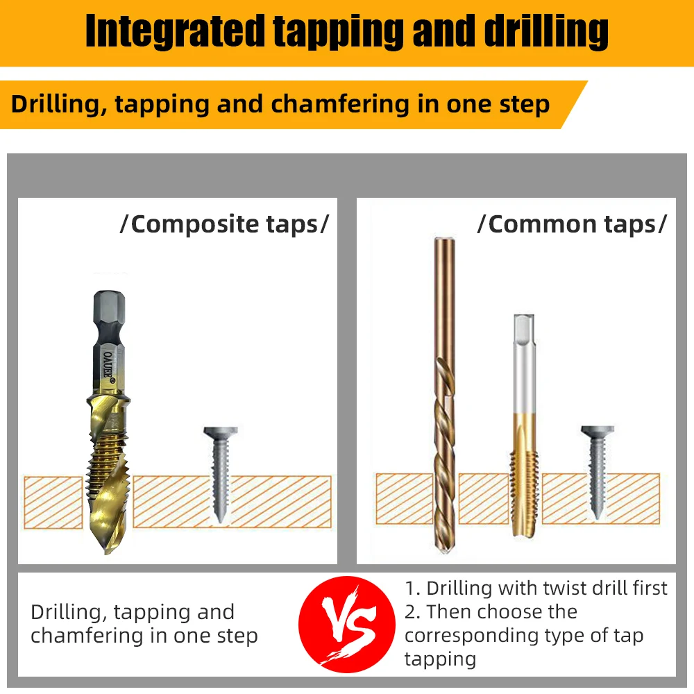 Titanium Tap Drill Bit Set Hex Shank Plated HSS Wood Drilling Thread Metric Screw Bit Compound Tap M3 M4 M5 M6 M8 M10 Hand Tools