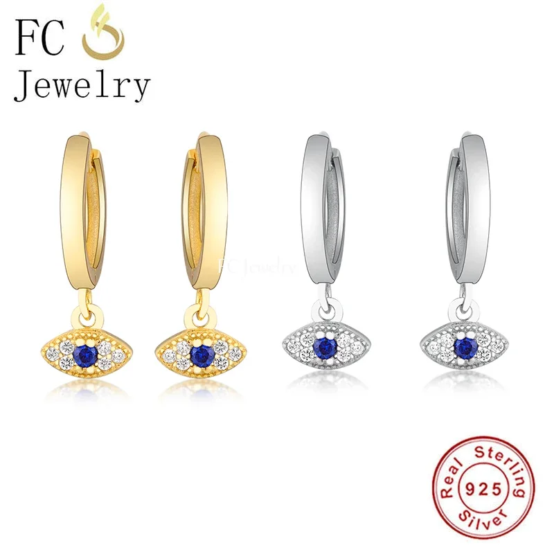 FC Jewelry 925 Silver Small Turkey Style Golden Evil Eye Blue Zirconia Hoop Earring For Women Pendientes Boucle 2025 DIY