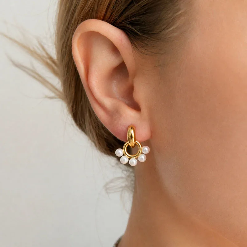 Door knocker pearl dangle earrings for women statement earrings vintage elegant jewelry non-tarnish