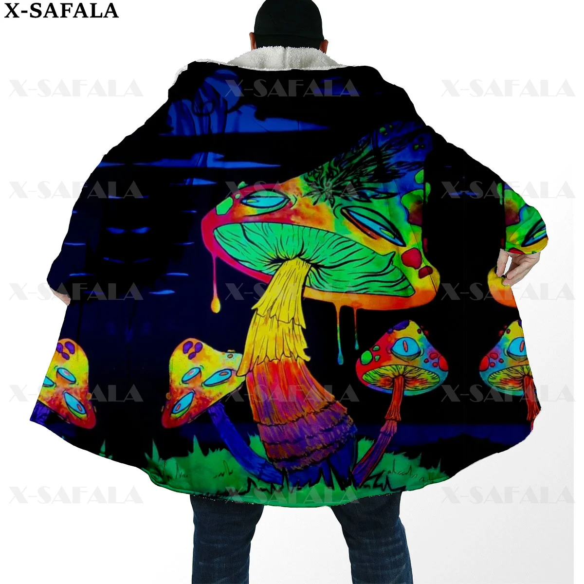 

Mushroom Hippie Psychedelic Colorful Trippy Thick Warm Hooded Cloak Men Overcoat Coat Windproof Fleece Cape Robe Hooded Blanket3