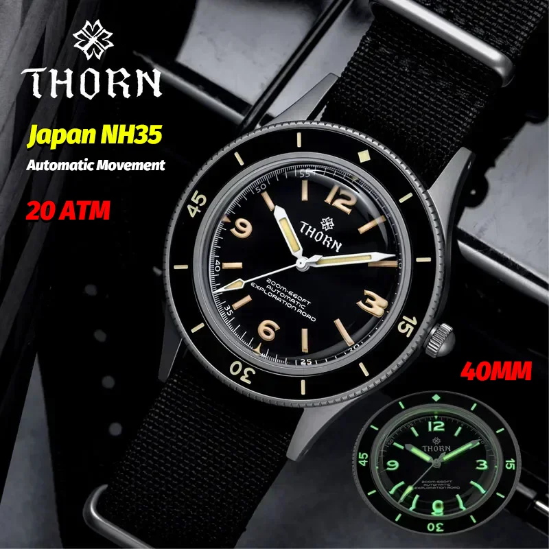Thorn 50-Fathoms Mens Watch SHY033 Japan NH35 Automatic Mechanical Watches 20 ATM C3 Luminous K9 40Mm Ceramic Bezel Wrist Watch