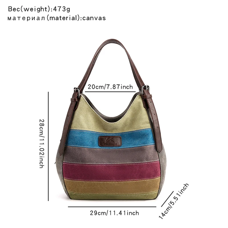 Large Capacity Tote Bag Women\'s Casual All Kinds Of Striped Color Contrast Shoulder Bag Multi-Space Canvas Hand Bag Women