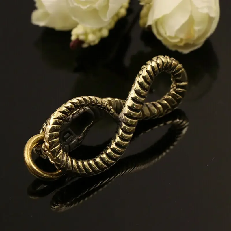 Solid Brass Belt Hook Retro Snake Shape Keychain fob Clip Key Ring Wallet Key Chain with 11mm O ring Charm Pendant Decor Gift