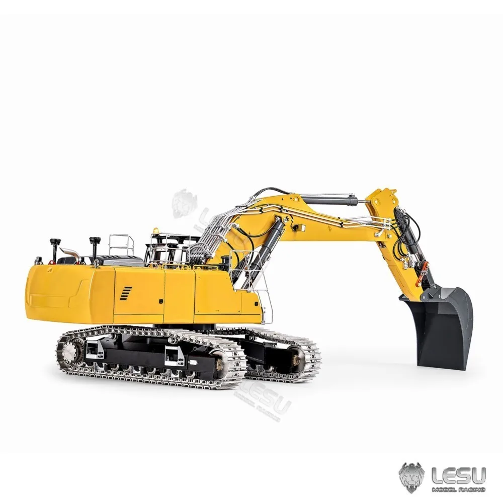 LESU Metal 1/14 Remote Control Hydraulic Excavator 2 Arms LR956 6CH Valve 4MPA Dual Pumps Light RC Digger Construction Vehicle