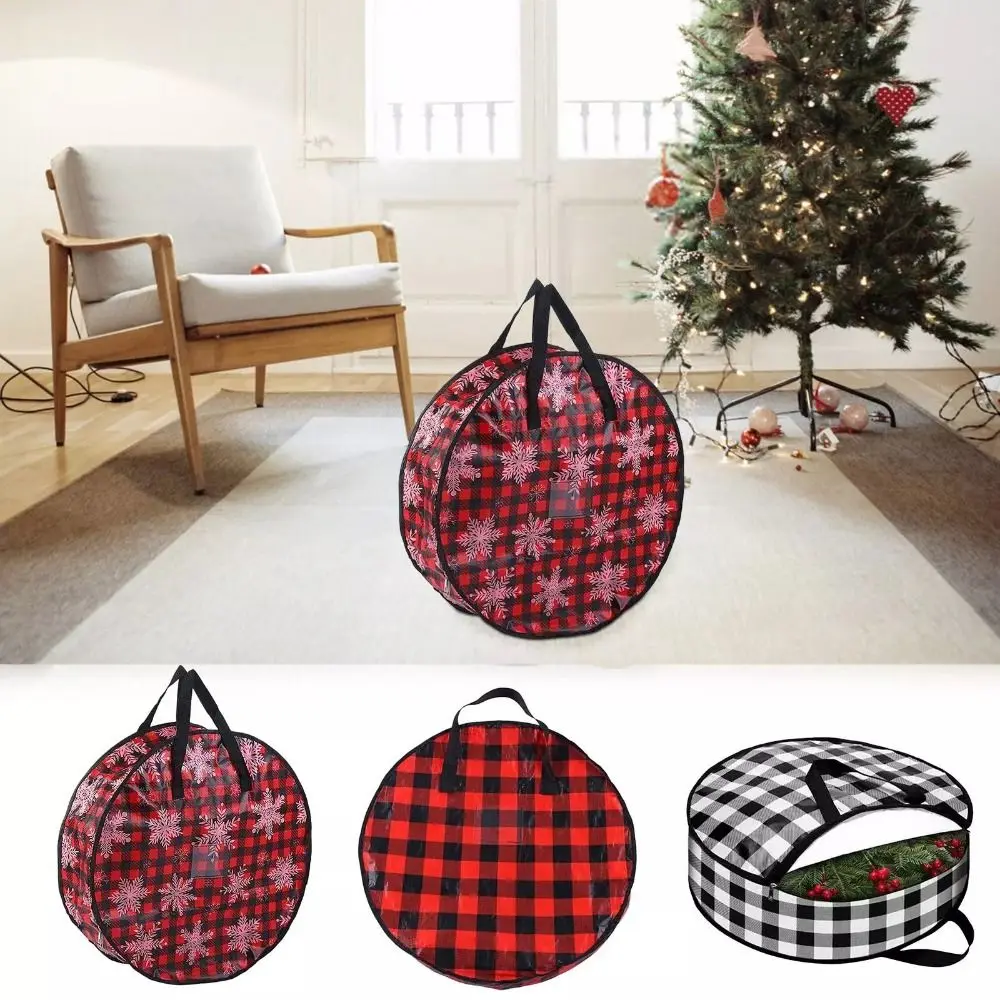 

Клетчатая сумка для хранения рождественских венков, штабелируемая с застежкой-молнией и ручками, держатель для хранения праздничных венков, утолщенный, большой вместительности