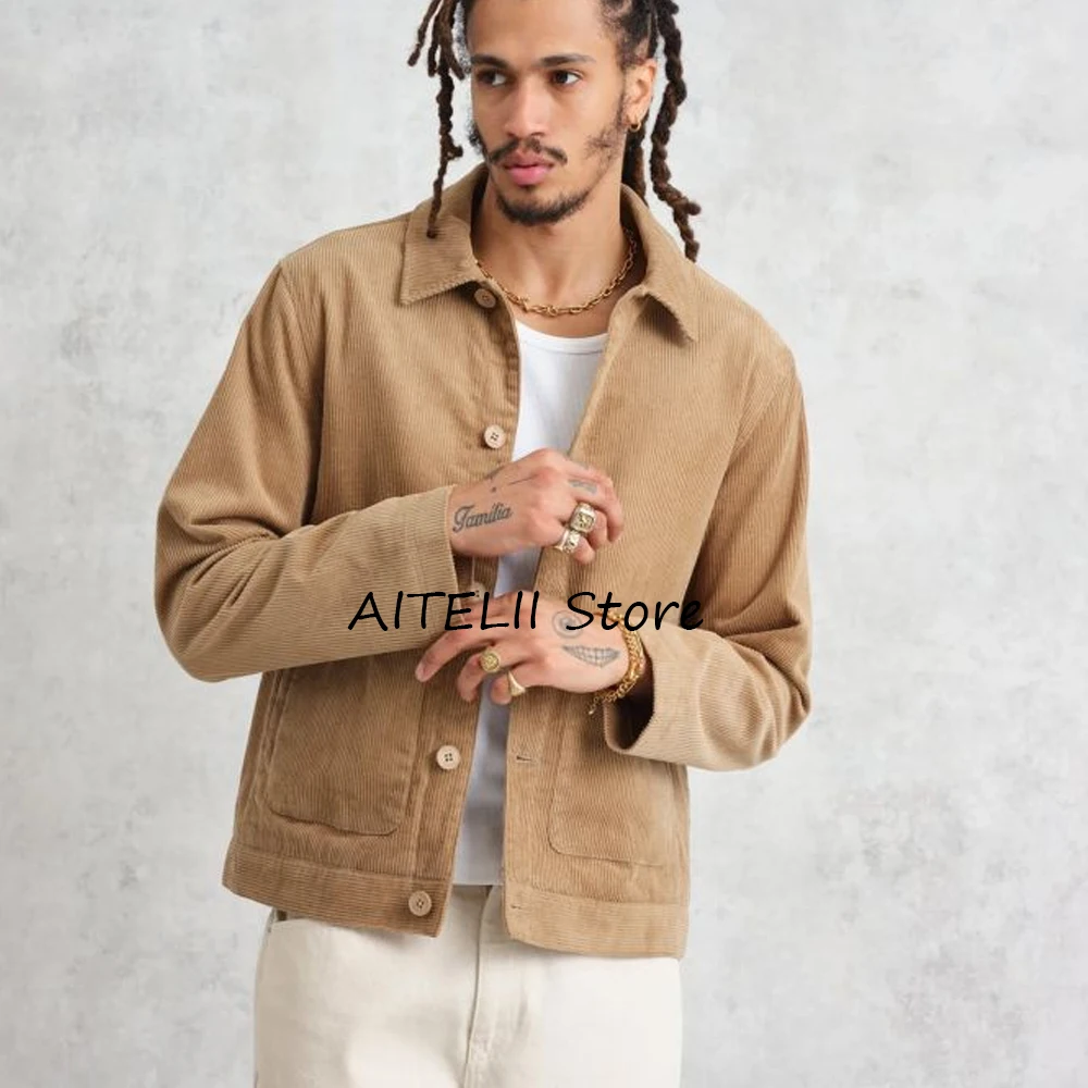 

Blazers for Man Single Breasted Casual Suit Jackets Polo Collar Large Pockets Casual Corduroy Jacket Costumes Fashion Suits