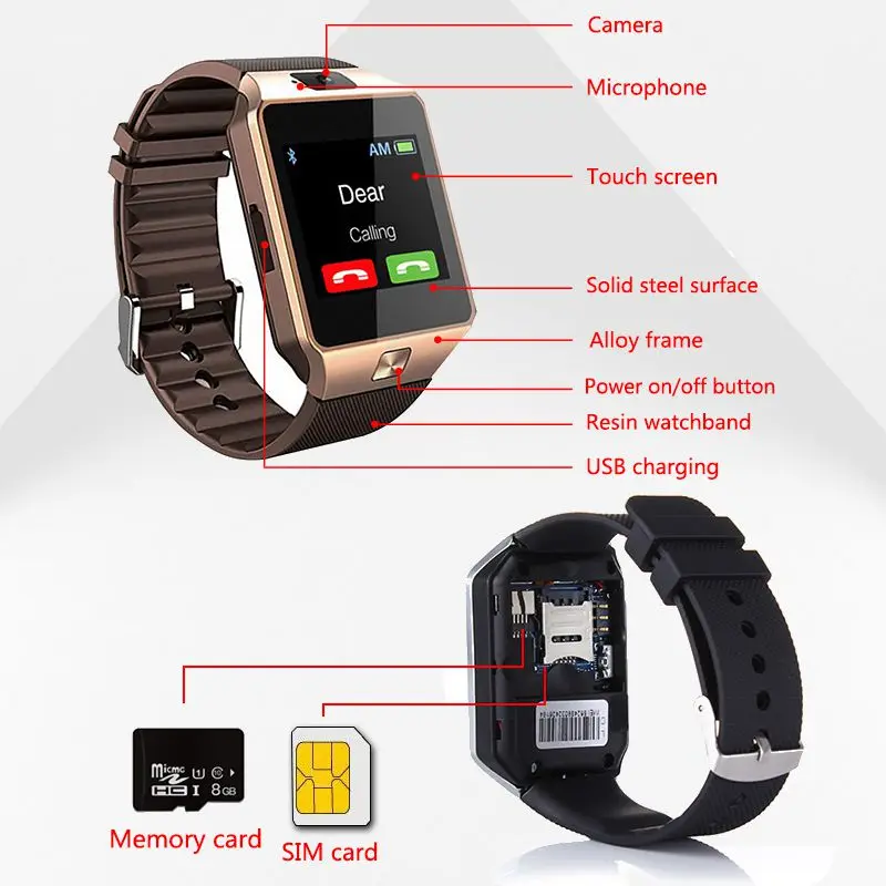 DZ09 Smart Watch Touch Screen Waterproof Sport Fitness Tracker Bracelet Support SIM TF Card Sleep Monitor Smartwatch Men Women