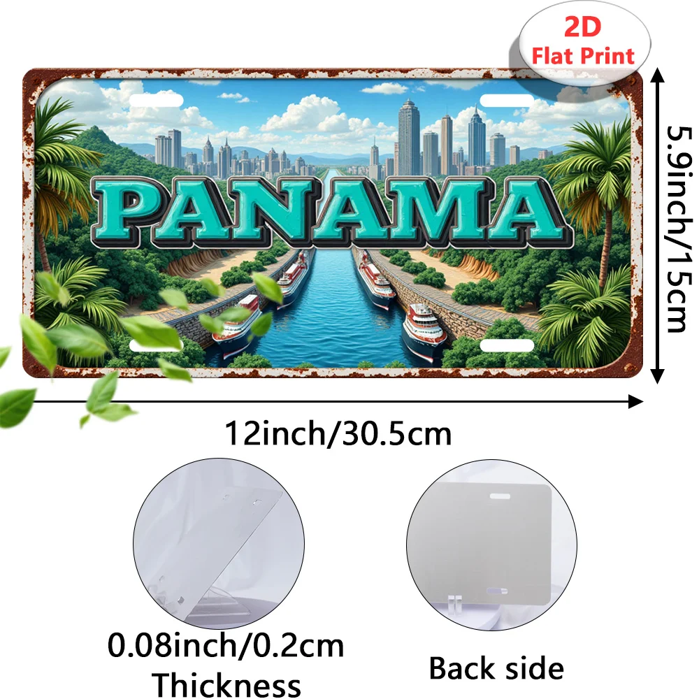 2D Flat, 1pc, 2D Flat Printing, Vintage Tin Sign, Decorative Plaque and Ornament, Panama Canal, 