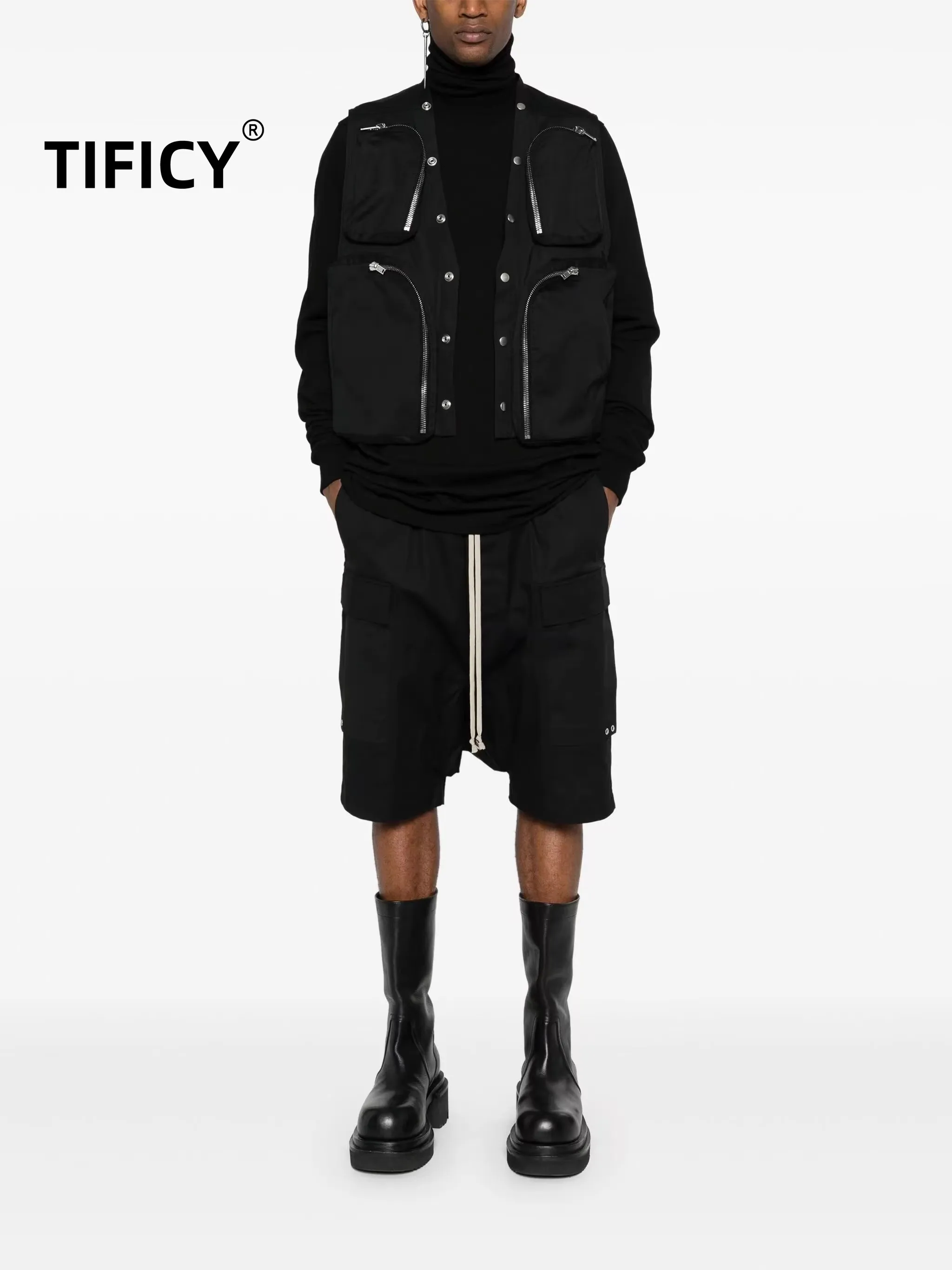 High Street Dark RO Vest Coat Men's Functional Cannon Tactical 25RO Functional Zipper Multi Pocket Button Vest Shoulder Tops