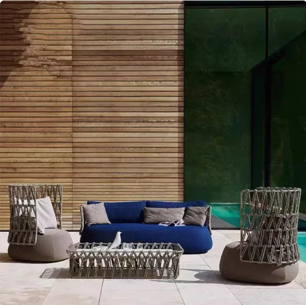 creative rattan sofa model room hotel outdoor open-air waterproof and sunscreen balcony leisure rattan chair