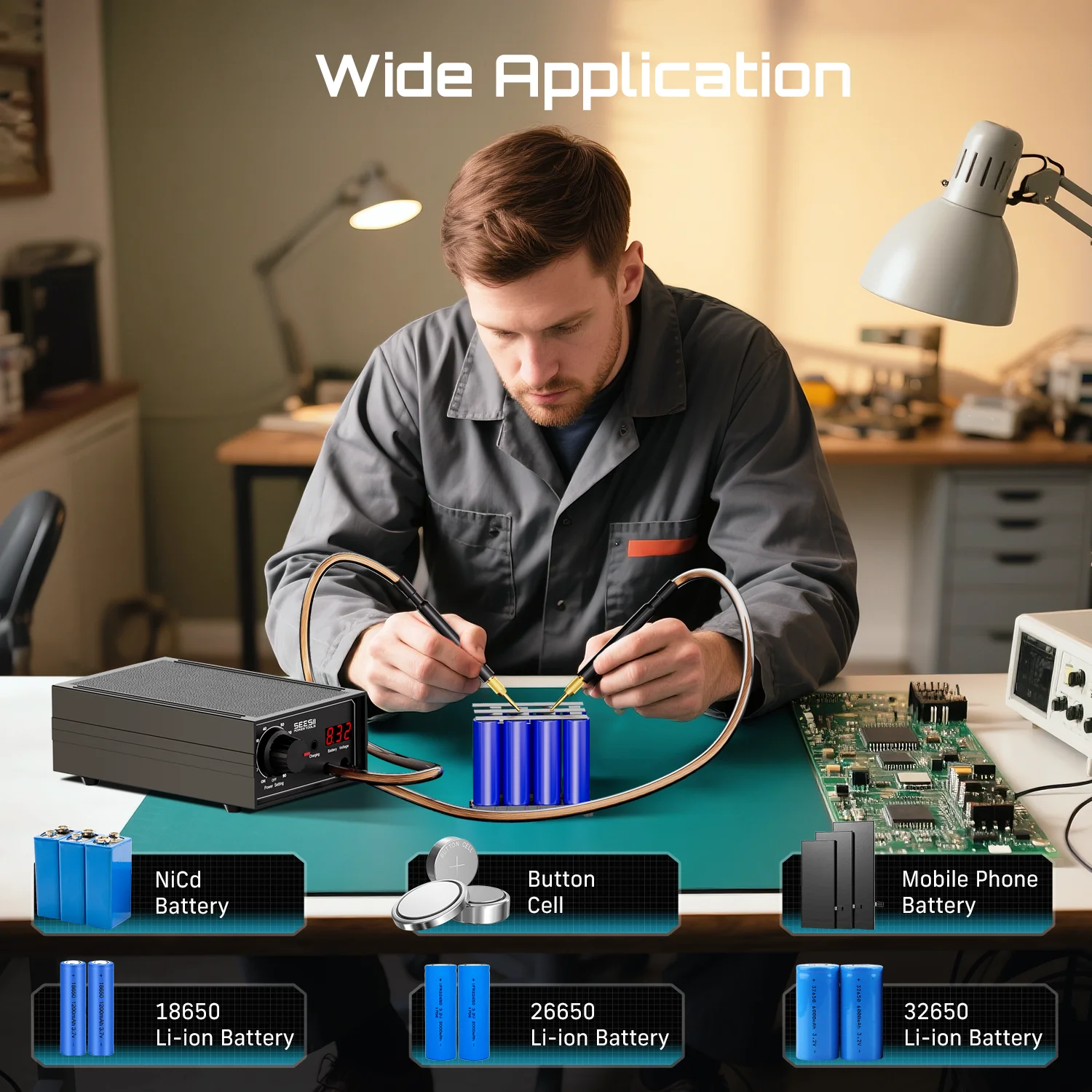 SEESII 8000W Akku-Punktschweißgerät 90 Gänge DIY Automatisches Paket-Schweißgerät Tragbarer Punktschweißstift für 0,1-0,25 mm Nickelstreifen – Detail 3