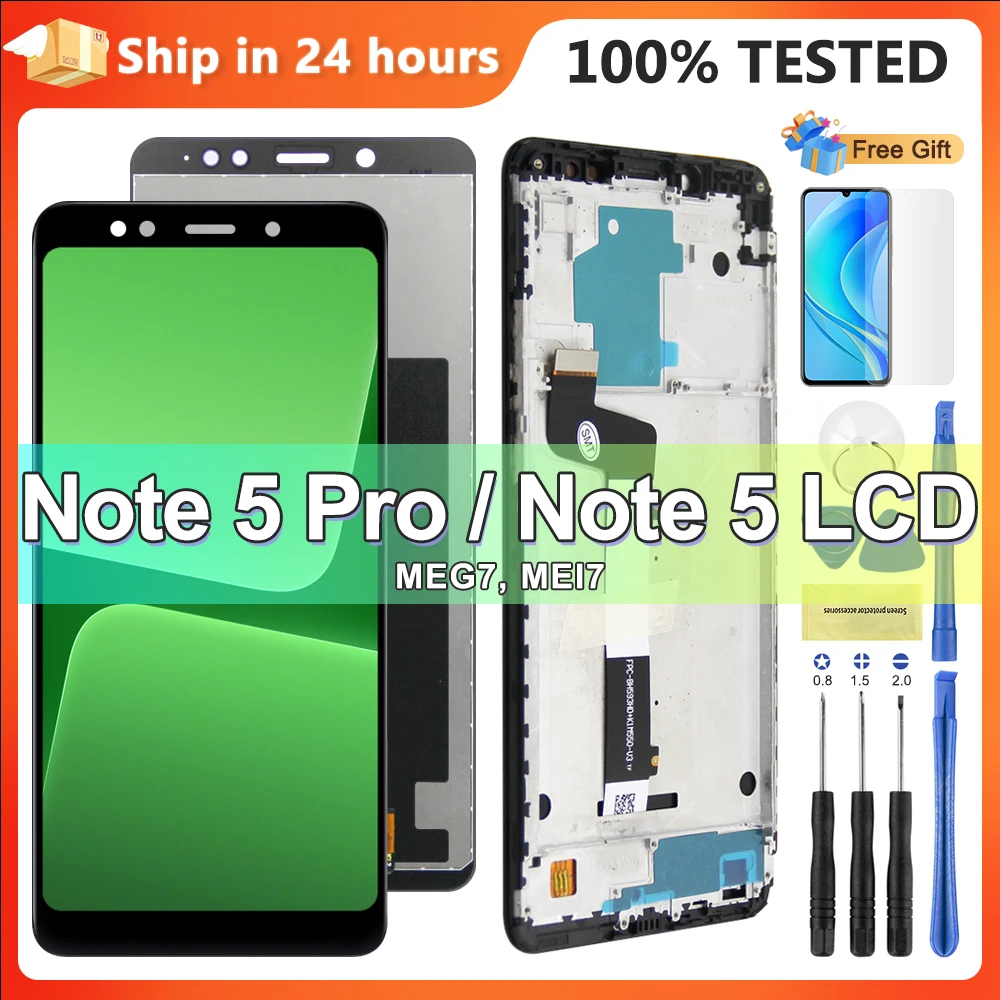 샤오미 레드미 노트 5 프로용 AMOLED LCD 디스플레이, 프레임이 있는 디지털 터치 스크린, 샤오미 레드미 노트 5 MEI7S MEI7 교체