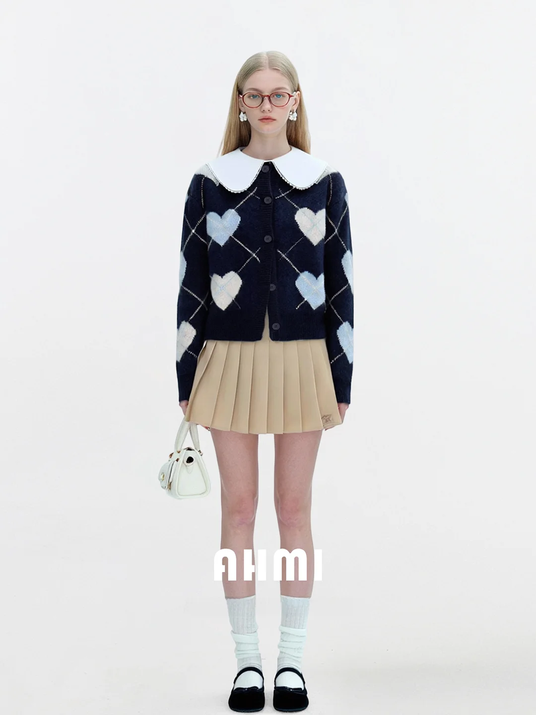 

AHMI Sweet Heart Pattern Knitted Sweater Soft Cozy Winter New Sle Loose Fit Long Sve round Ne Button up Cardigan