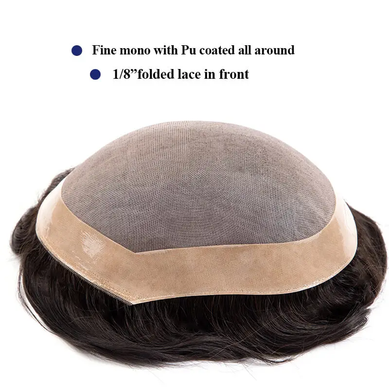 Premier Mono Toupee Men Wig Natural Human Hair Breathable Male Hair Prosthesis Capillary 6" Male Wig Exhuast Systems Men Wig