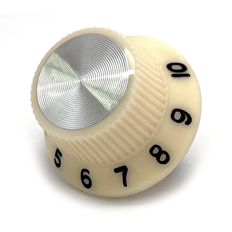 12Pcs Resin Casting ST Guitar Knob with Top Aluminum or Top Shell Pattern Sheet with Knurled Shaft 25.5x13MM Yellow/White
