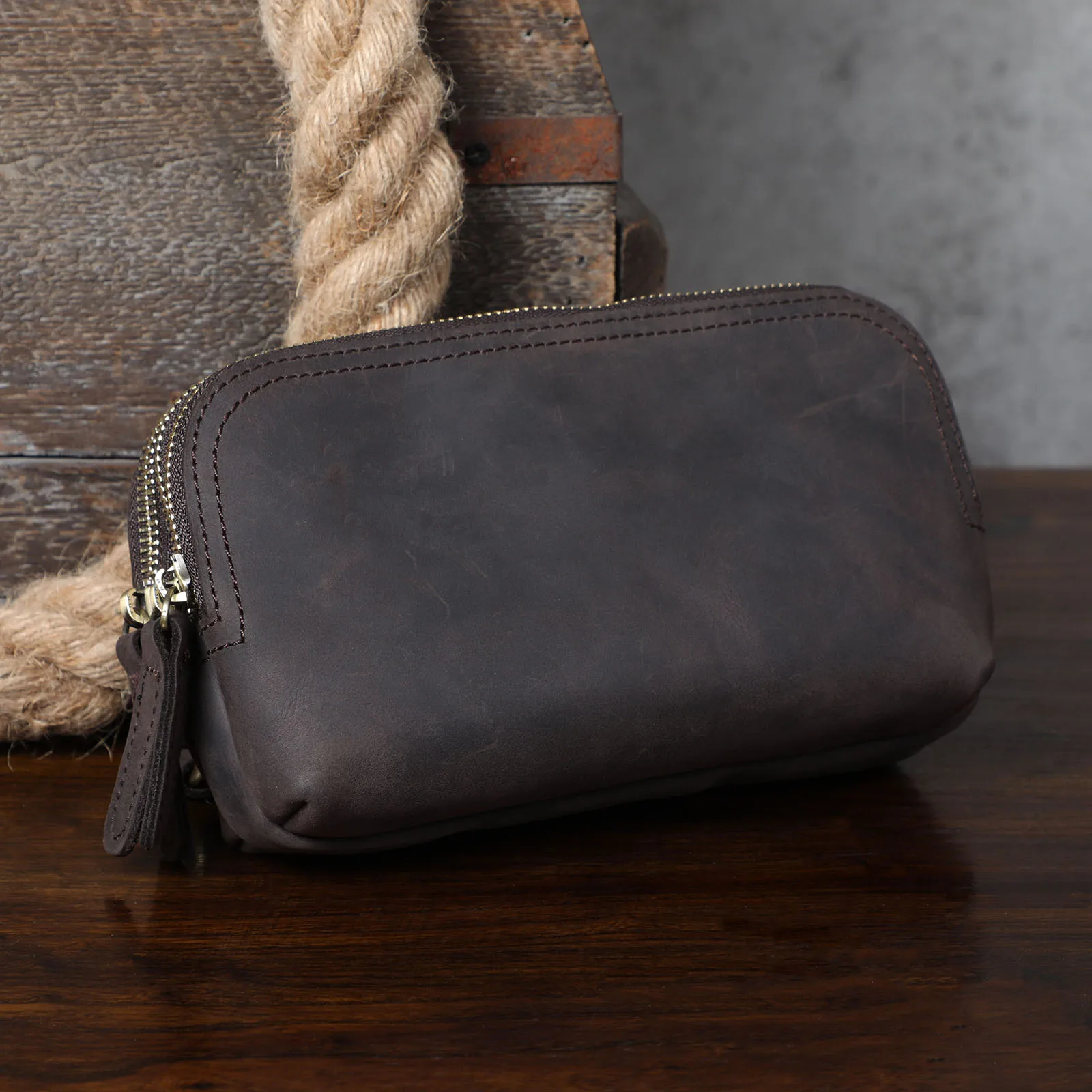 Echte Leder-Umhängetasche für Herren, Multifunktionale Clutch-Tasche, Schlichte Modische Handytasche aus Rindsleder, Oberste Schicht Rindsleder – Detail 8