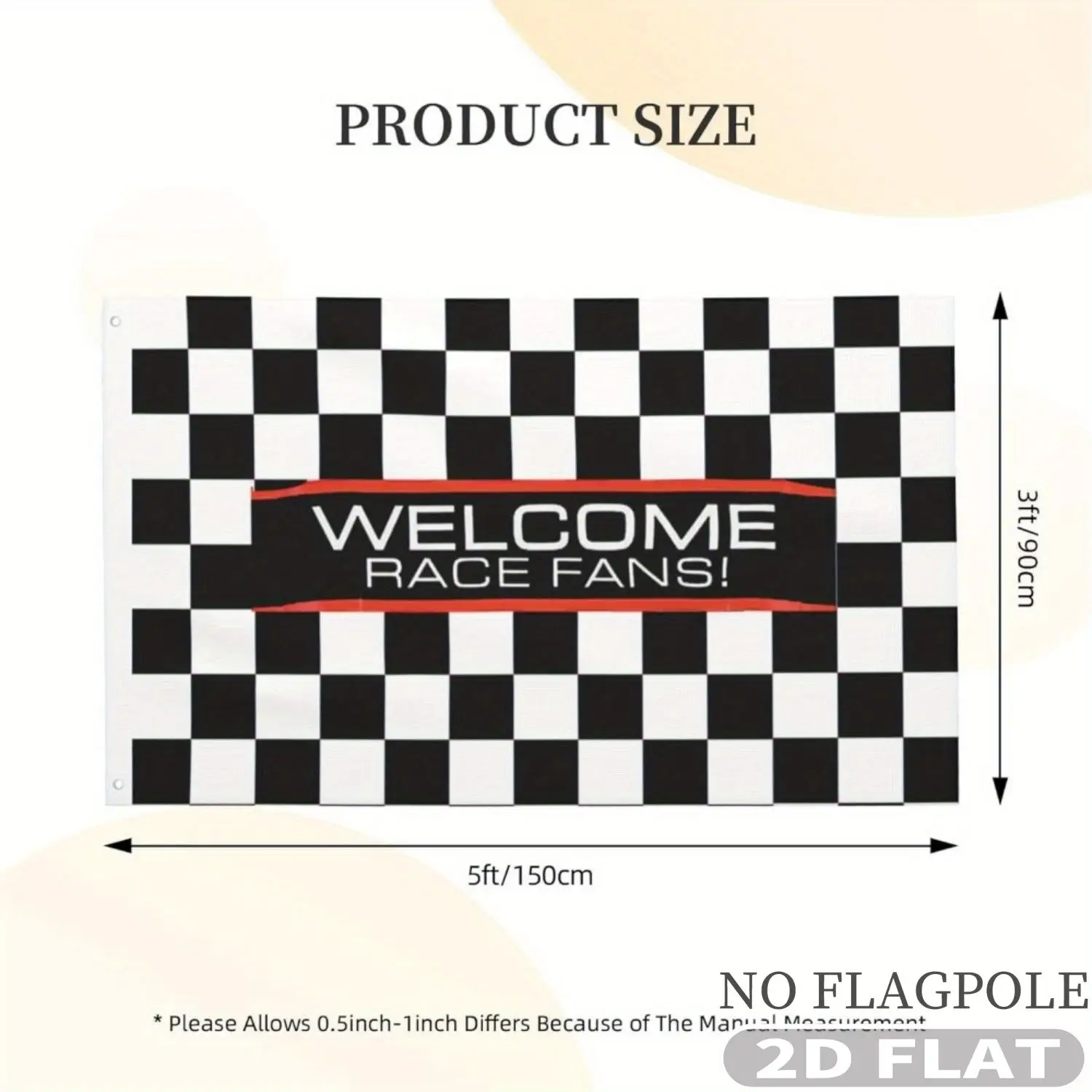 1pc 2D FLAT Welcome Race Fans Flag Banner, Single Side 2D FLAT Printing Checkered Flag Pattern Print