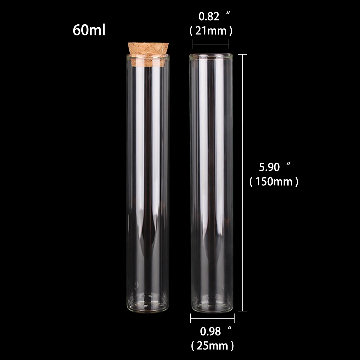 5 Pieces 60ml Glass Tubes with Cork Stopper 25*150mm Test Tubes Terrarium Spice Jars Bottles Vials for Craft Lab Accessory DIY