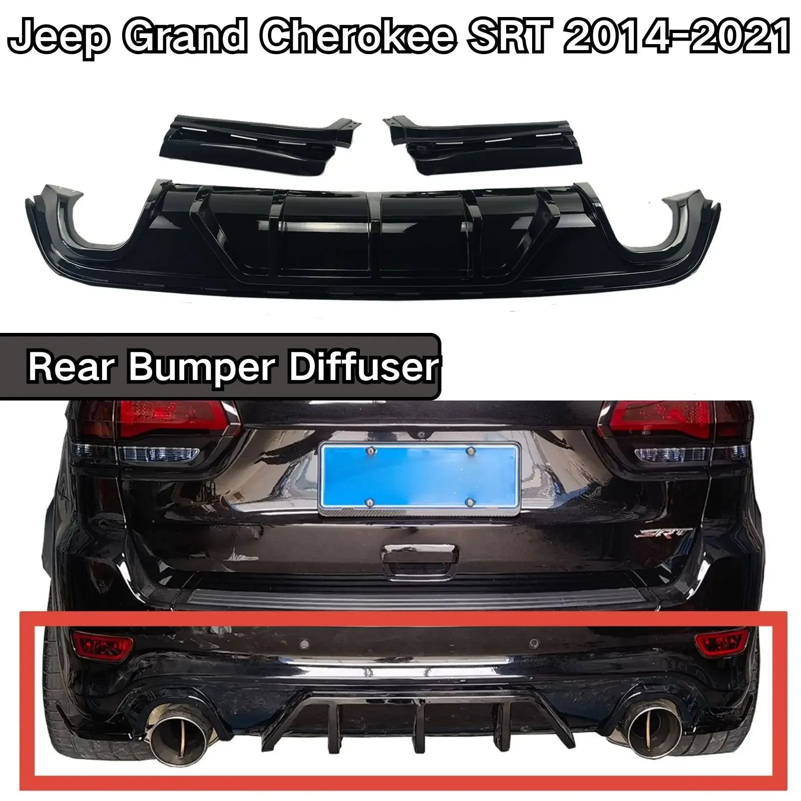 

For Jeep Grand Cherokee SRT 2014 2015-2021 Rear Bumper Spoiler Splitter Diffuser Body Kit Car Accessories Carbon Fiber Look