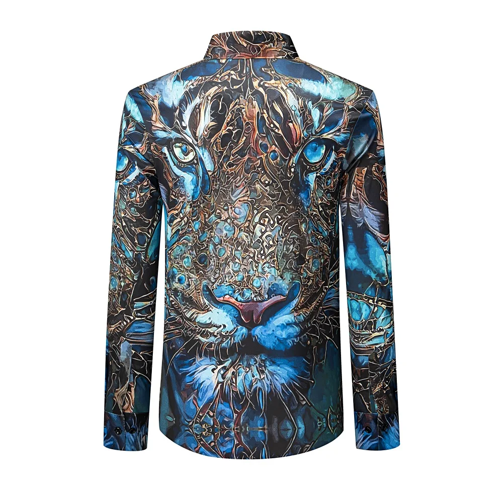 Luxury 3D Printed Rhinestone Shirt for Men Long Sleeved Casual Shirt Business Social Street Wear Nightclub Party Men's Clothing