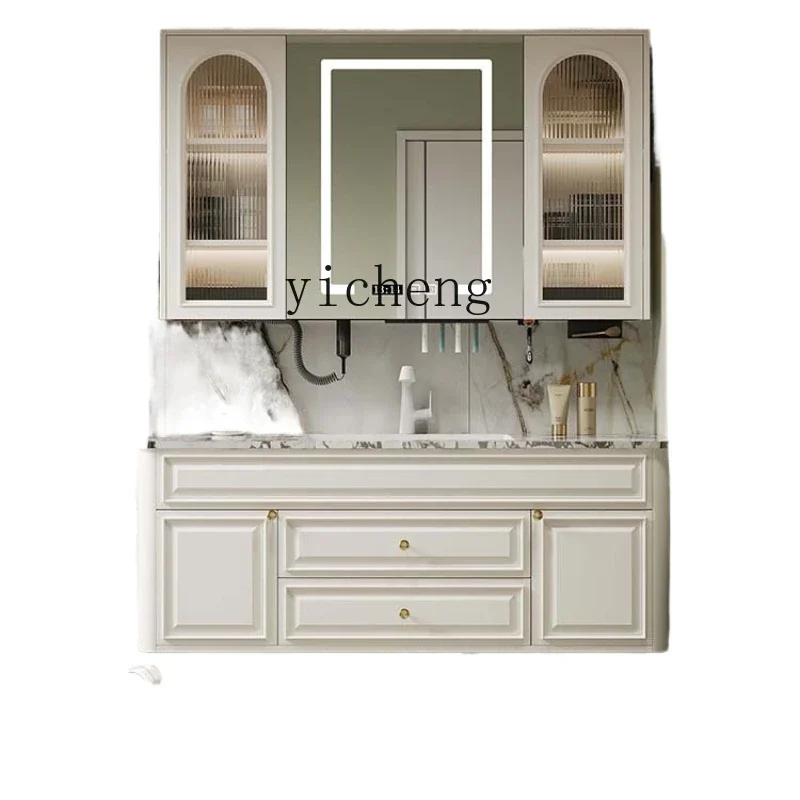 

Stone Plate Hot Bending Seamless Whole Washbin Bathroom Cabinet Combination Bathroom Household Washstand Mirror Cabinet