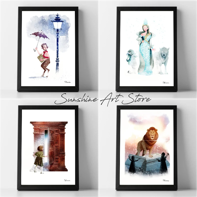 Chronicles of Narnia Classic Cartoon Watercolor Painting Poster Canvas Painting Kids Room Wall Art Decor Cartoon Lion Wall Decor