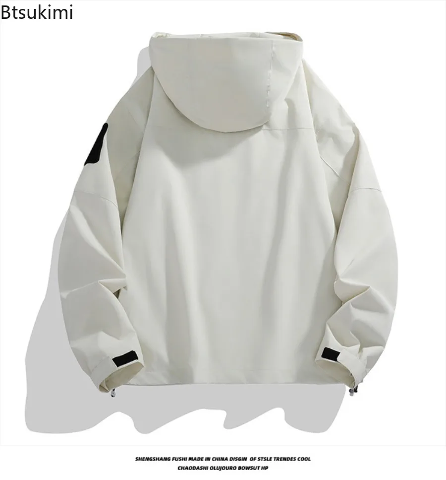 2025 Men's Windbreak Jackets Spring New Fashion Solid Color Outdoor Sport Hiking Camping Hooded Jacket Men Functional Rush Coats